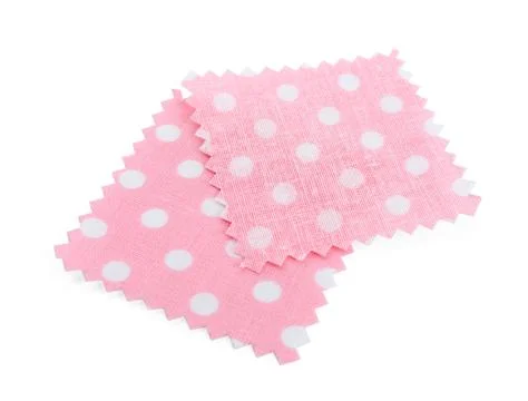 Samples of fabrics with polka dot pattern isolated on white Fotos de archivo