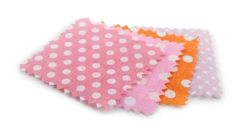 Samples of fabrics with polka dot pattern isolated on white Fotos de archivo