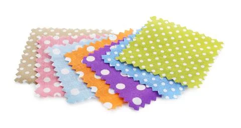 Samples of fabrics with polka dot pattern isolated on white Stock Photos