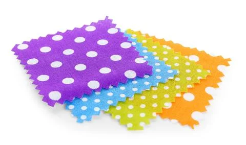 Samples of fabrics with polka dot pattern isolated on white 스톡 사진