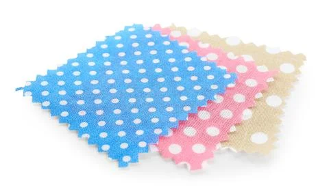 Samples of fabrics with polka dot pattern isolated on white Stock Photos