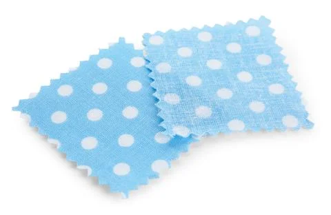 Samples of fabrics with polka dot pattern isolated on white Fotos de archivo