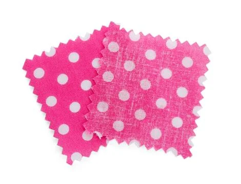 Samples of fabrics with polka dot pattern isolated on white, top view Stock Photos