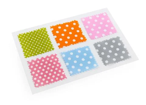 Samples of fabrics with polka dot pattern isolated on white Stock Photos