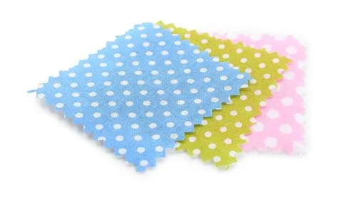 Samples of fabrics with polka dot pattern isolated on white Foto stock