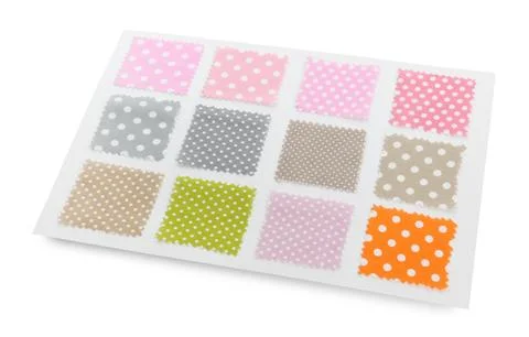 Samples of fabrics with polka dot pattern isolated on white Foto stock