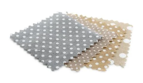 Samples of fabrics with polka dot pattern isolated on white 스톡 사진
