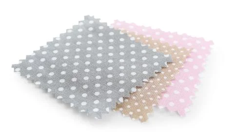 Samples of fabrics with polka dot pattern isolated on white Stock Photos