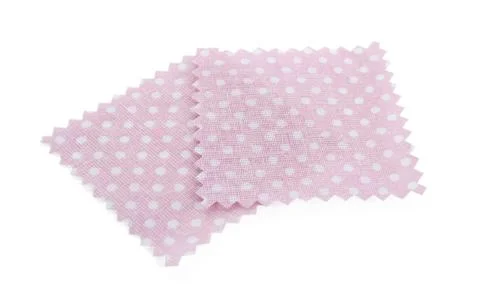 Samples of fabrics with polka dot pattern isolated on white Fotos de archivo