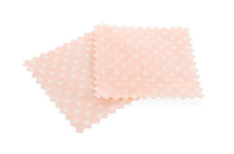 Samples of fabrics with polka dot pattern isolated on white Fotos de archivo