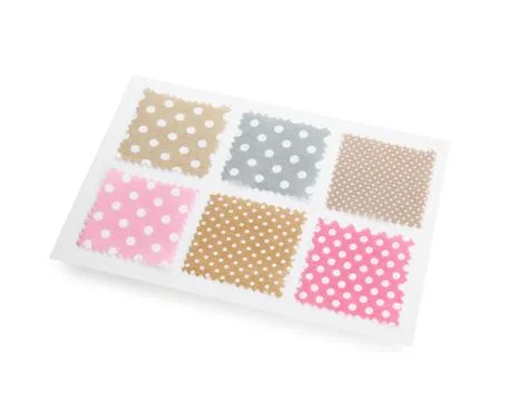 Samples of fabrics with polka dot pattern isolated on white Foto stock
