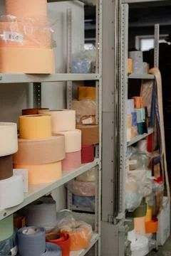 Samples of fabrics for the production of vertical blinds for windows 写真素材
