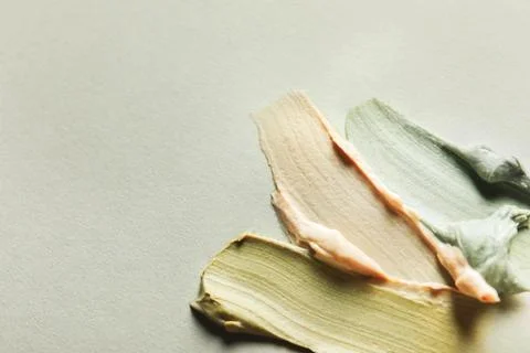 Samples of face mask on light background, flat lay. Space for text Stock Photos