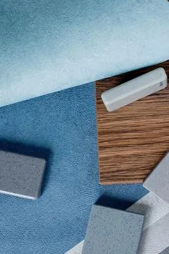 Samples of finishing materials, close-up view, including various wooden lamin Stock Photos