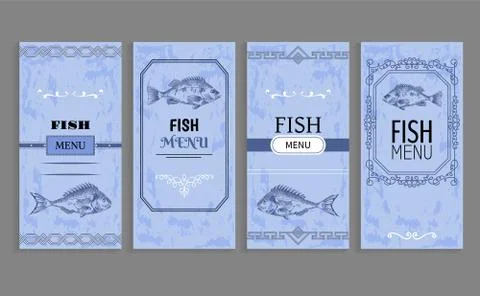 Samples of Fish menu Templates Decorative Frames 스톡 일러스트