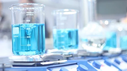 Samples in flasks in the laboratory Stock Footage 87135849