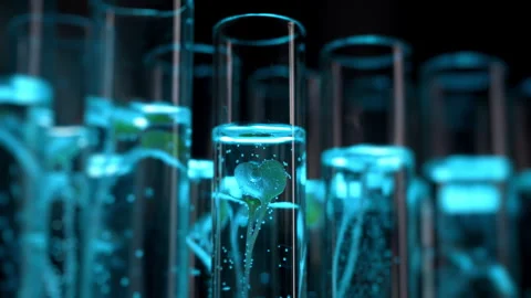 Samples of green plants in test tubes in the laboratory. Stock Footage 302172179