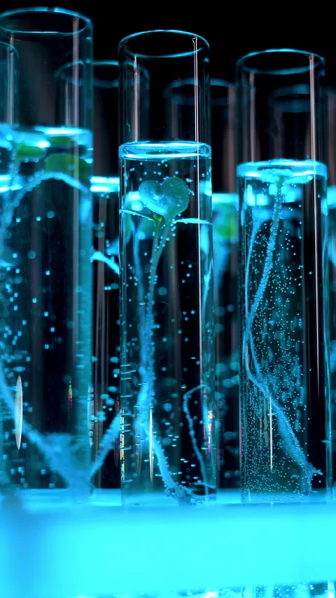 Samples of green plants in test tubes in the laboratory. Stock Footage 303623753