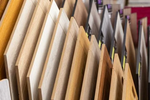 Samples of laminate or parquet with a pattern and wood texture for flooring Fotos Stock
