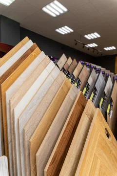 Samples of laminate or parquet with a pattern and wood texture for flooring Stock Photos