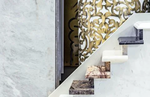 Samples of marble in different colors in the form of stair. Stock Photos