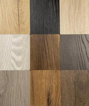 Samples of MDF panels. The concept of production of laminated plates. Photos