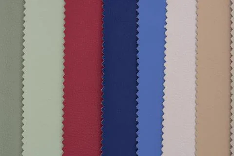 Samples of multicolored artificial leather. Stock Photos