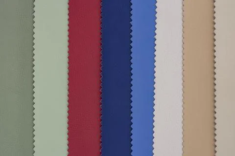 Samples of multicolored artificial leather. Stock Photos