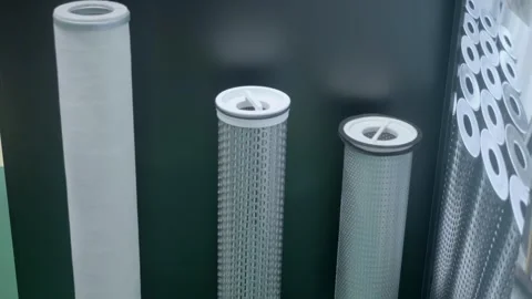 Samples of new air filters for trucks are presented at the exhibition Stock Footage 340463492