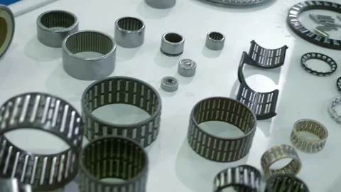 Samples of new bearings for trucks are presented at the exhibition Stock Footage 340460287