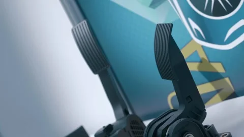 Samples of new car pedal assemblies are presented at the exhibition Stock Footage 340567266
