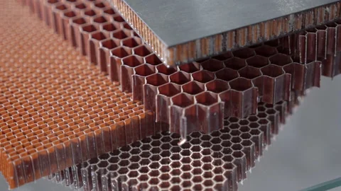 Samples of objects with the use of carbon and honeycomb structure Stock Footage 98229203