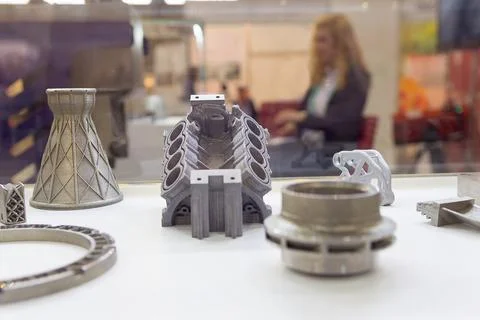 Samples produced by printing a 3D printer from a metal powder Stock Photos