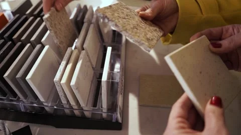 Samples of quartz material for the manufacture of quartz sinks. choice and offer Stock Footage 195296926