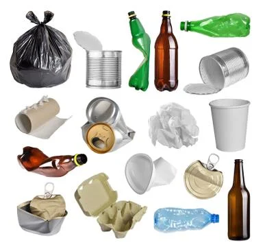 Samples of trash for recycling isolated on white background Stock Photos