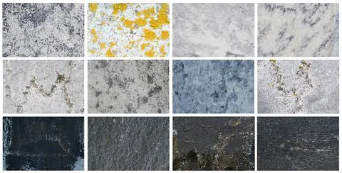 Samples of various types of textures - marble, stone, wood and iron Stock Photos