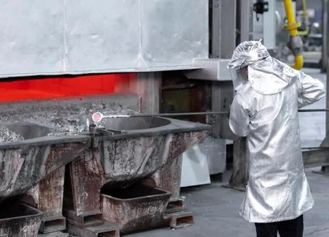 Sampling aluminum liquid Stock Photos