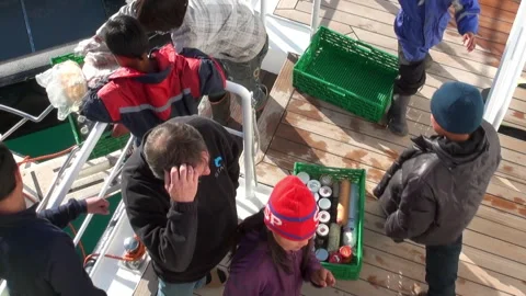 Sampling Ocean Water in Iceland Aboard a Research Vessel 库存影片 321064024