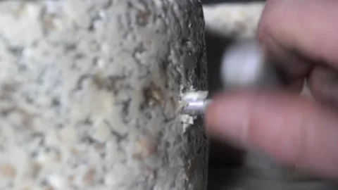 Sampling Spanish blue cheese in caves, Cabrales cheese, Asturias, Spain Stock-Footage 189339369