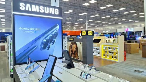 Samsung display in an electronics store in Toronto Stock Photos
