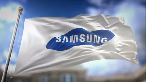 Samsung Flag Waving Slow Motion 3D Rendering Blue Sky Background - Editoria.. Stock Footage 75679515