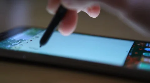 Samsung galaxy note  - Writing with Pen, smartphone, Iphone close up Stock Footage 38858995