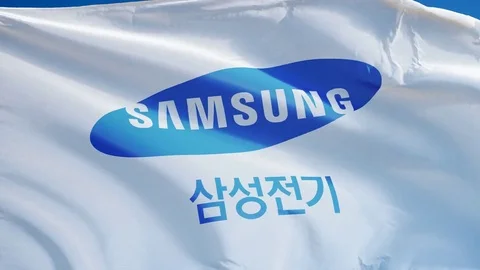 Samsung Group flag in slow motion, editorial animation Stock Footage 72657178