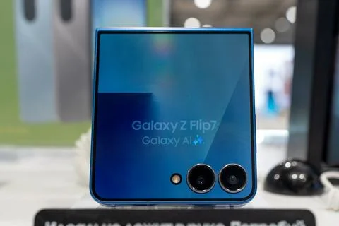 Samsung mobile smartphone in electronic store. Minsk, Belarus - June 10, 2026 Stock Photos