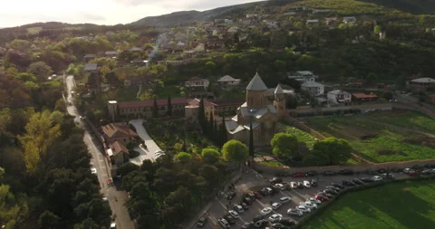 Samtavro Monastery in Mtskheta, Georgia. Aerial view of old capitol city  Stock Footage 245326715