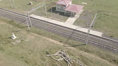 Samtskhe-Javakheti, Georgia: Aerial view of Bedeni railway station 스톡 동영상 162174892