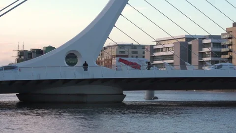 Samuel Beckett Bridge, Dublin Stock Footage 123764858