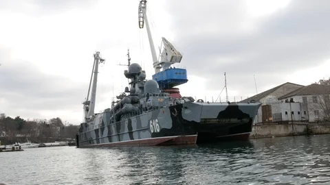 Samum Small missile ship stands in the bay Stock Footage 129772242