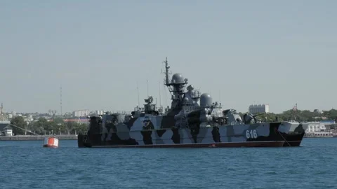 Samum - small rocket ship. Sevastopol July 23, 2019 Russian warship at sea Stock Footage 264754704