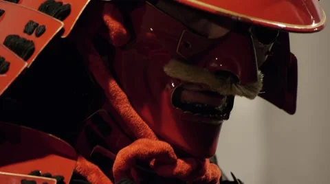 Samurai 9, in the red helmet (close up), moving Stock Footage 40678691